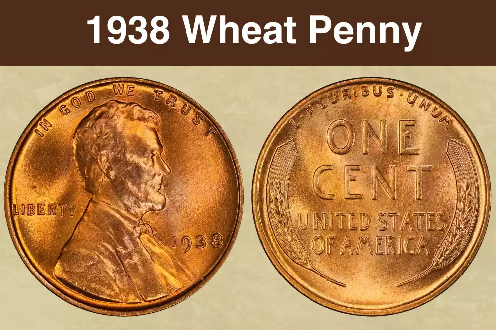 1938 Lincoln Wheat Penny obverse and reverse showing original red copper color
