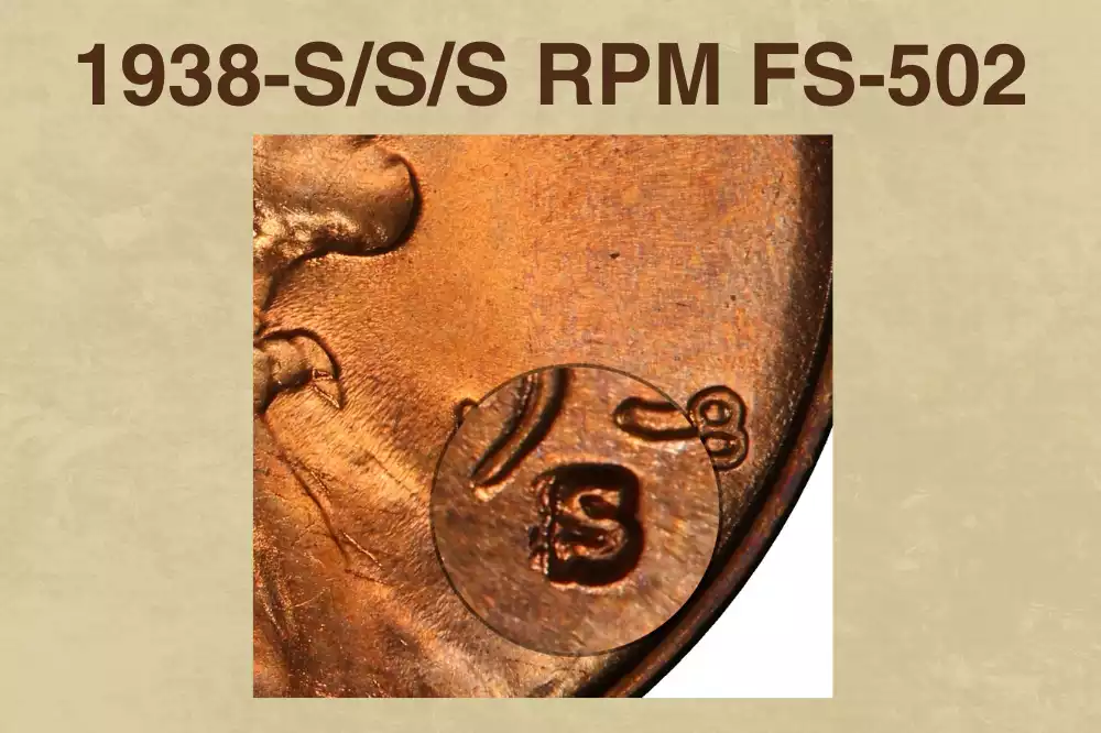 1938-S/S/S triple repunched mint mark close-up showing three overlapping S impressions