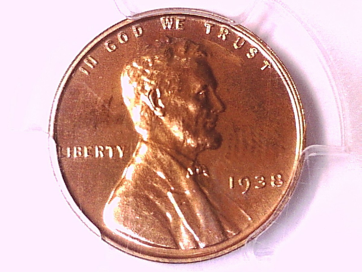 1938 Proof Cameo Lincoln cent showing mirror-like fields and frosted devices